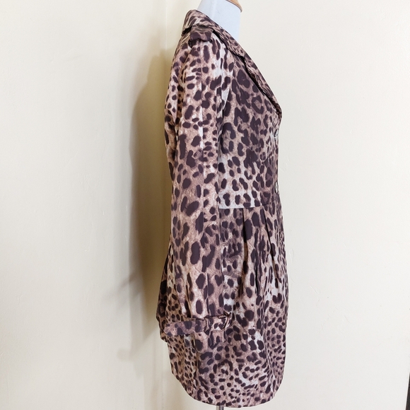 Vintage Dennis Basso Leopard Print Collared Longline Trench Coat Size Small - Picture 6 of 15